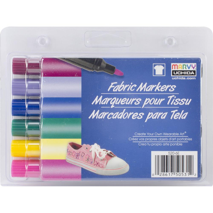 Marvy Uchida Fabric Markers Bold Tip 6/Pkg | Bright Colors