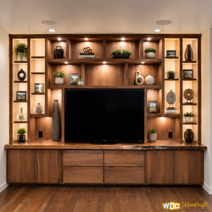 Entertainment Center Built-In with Live Edge Top