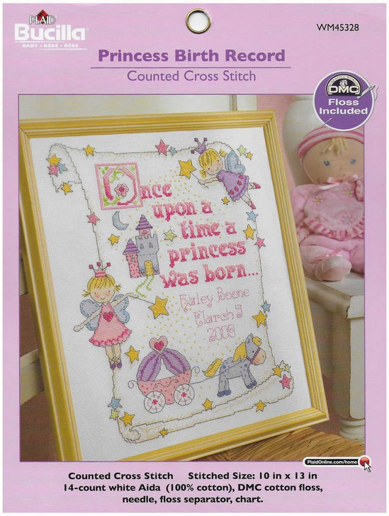 Bucilla Counted Cross Stitch Kit | Princess Birth Record