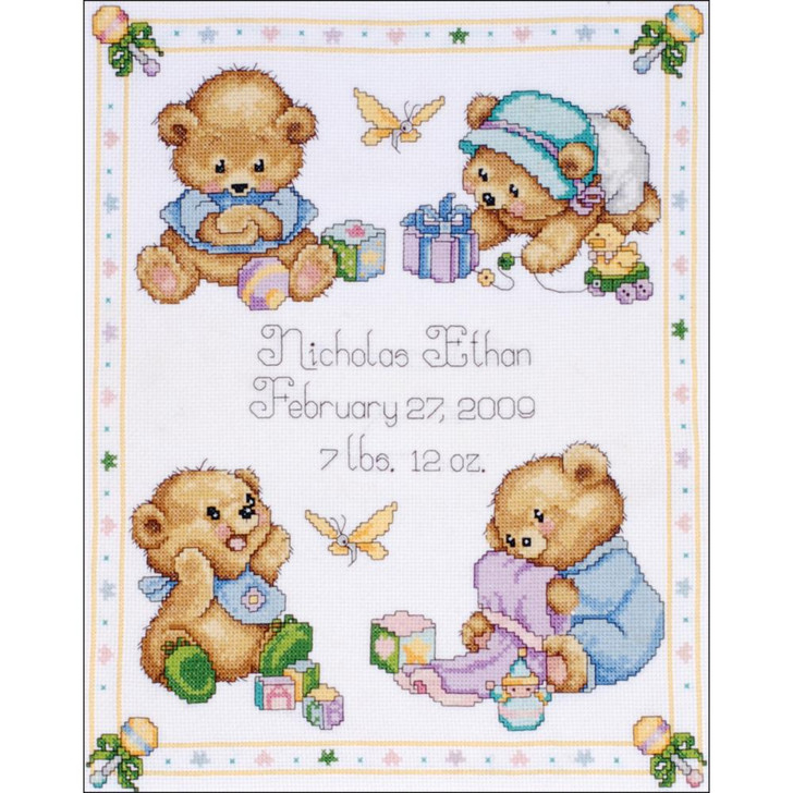 Tobin Baby Counted Cross Stitch Kit | Baby Bears Birth Record