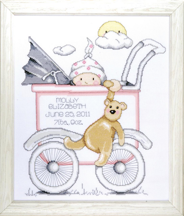 Tobin Baby Baby Buggy Girl Birth Sampler Counted Cross Stitch Kit