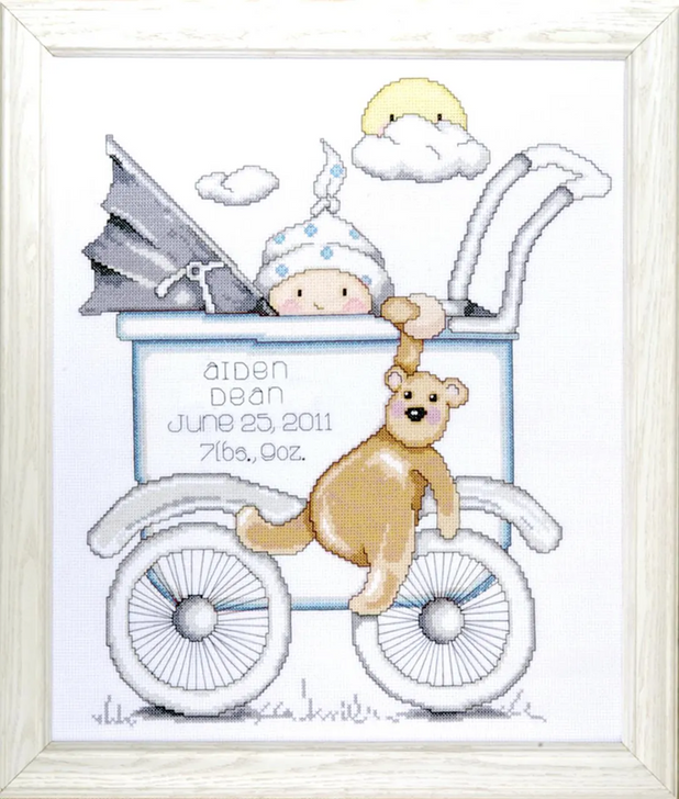 Tobin Baby Counted Cross Stitch Kit | Boy Baby Buggy Birth Record