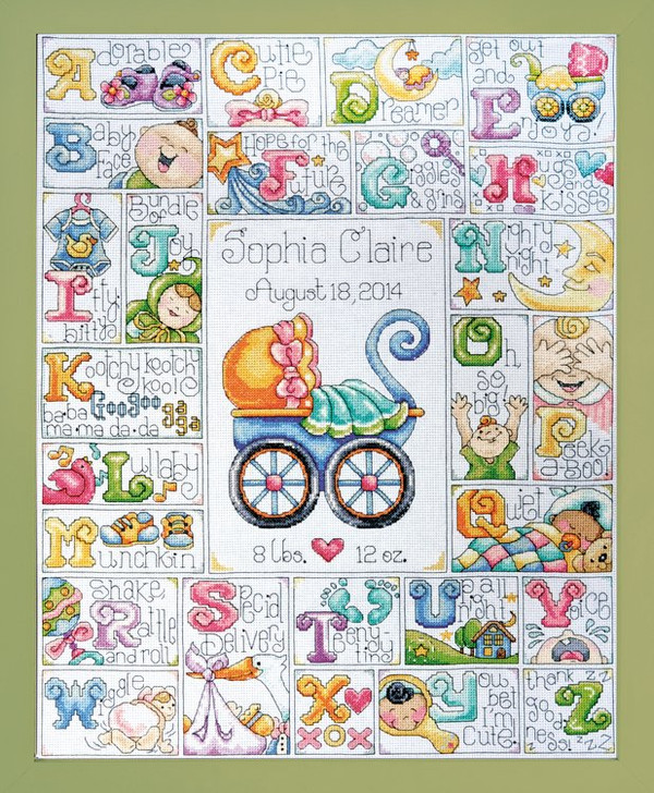 Design Works Counted Cross Stitch Kit | Baby ABC Birth Sampler