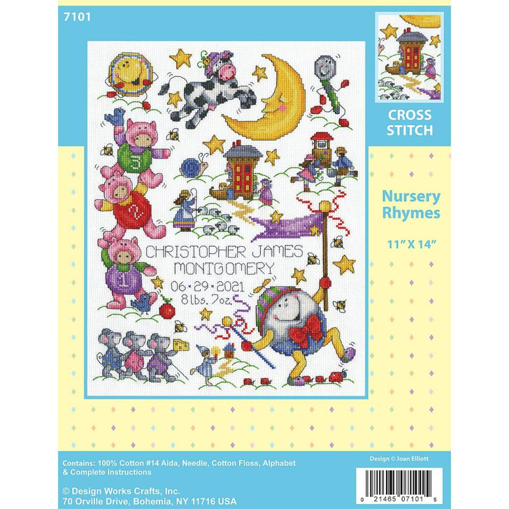 Design Works Counted Cross Stitch Kit | Nursery Rhymes Birth Sampler