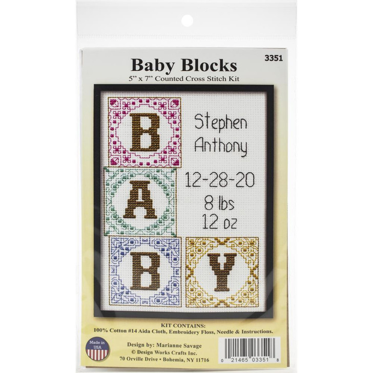 Design Works Counted Cross Stitch Kit | Baby Blocks Birth Record