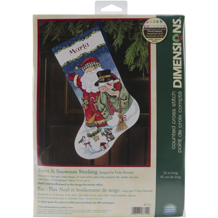 Dimensions Counted Cross Stitch Kit | Santa & Snowman Stocking