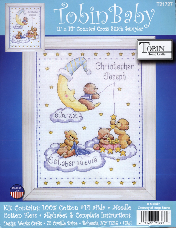 Tobin Baby Bears In Clouds Birth Sampler Counted Cross Stitch Kit