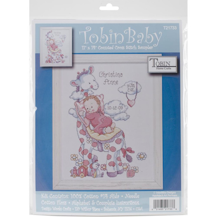 Tobin Baby Counted Cross Stitch Kit | Giraffe Baby Girl Birth Sampler
