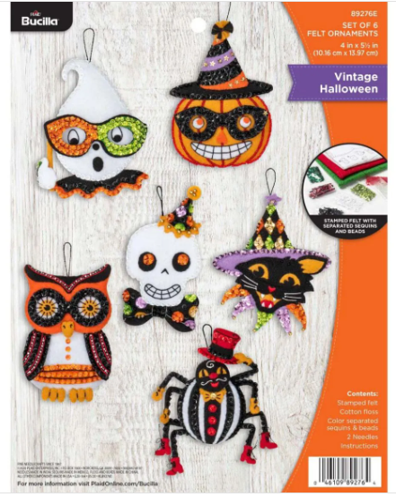 Bucilla Vintage Halloween Felt Applique Ornaments Kit 6/Pkg