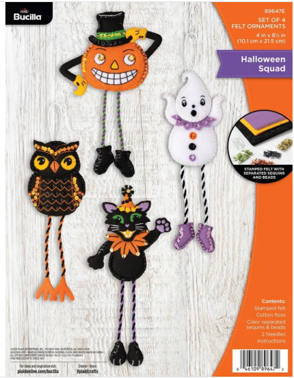 Bucilla Halloween Squad Felt Applique Ornaments Kit 4/Pkg