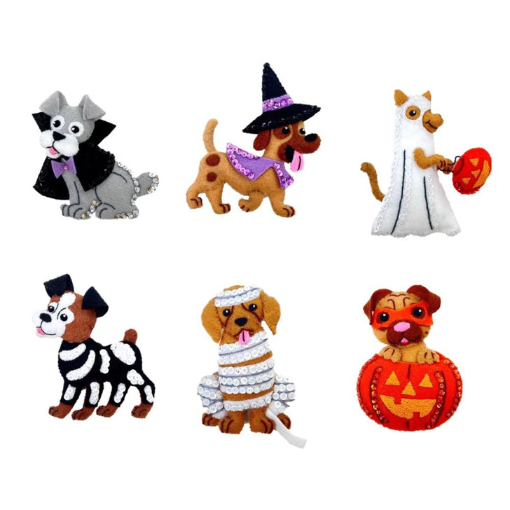 Bucilla Trick Or Treat Puppies Felt Applique Ornaments Kit 6/Pkg