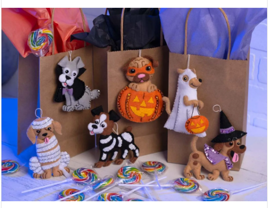 Bucilla Trick Or Treat Puppies Felt Applique Ornaments Kit 6/Pkg