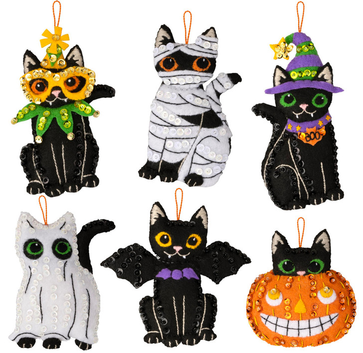 Bucilla Felt Applique Ornaments Kit 6/Pkg | Purrfectly Spooky