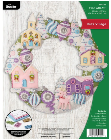 Bucilla Putz Village Felt Applique Wreath Kit