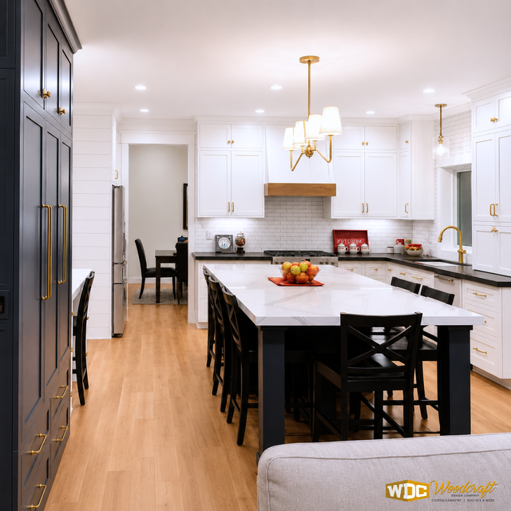 Modern Farmhouse Kitchen Remodel with Black Island & White Shaker Cabinets