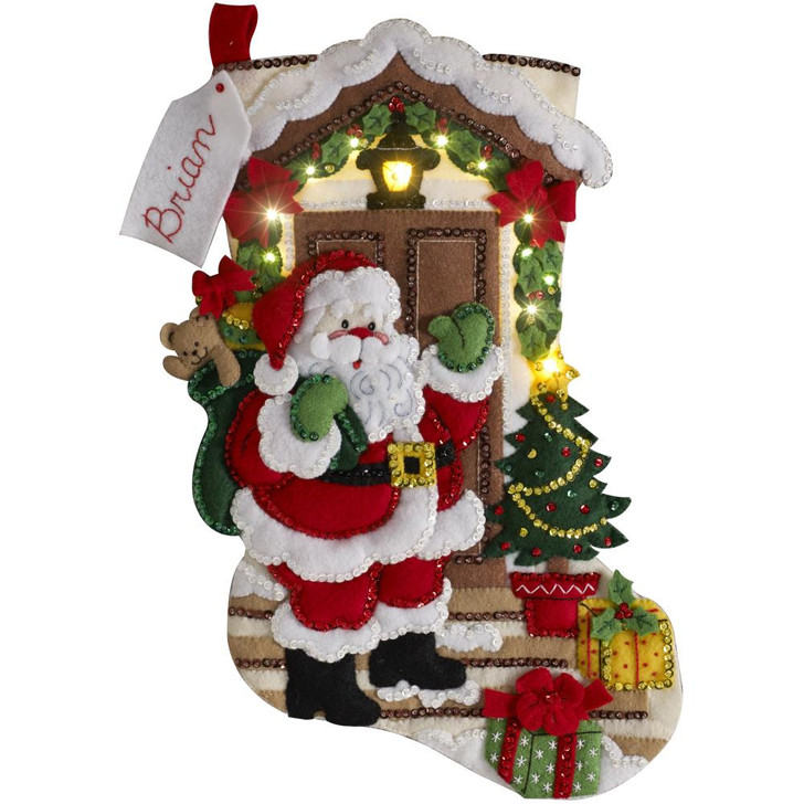 Bucilla Santa Is Here W/Lights Felt Applique Stocking Kit