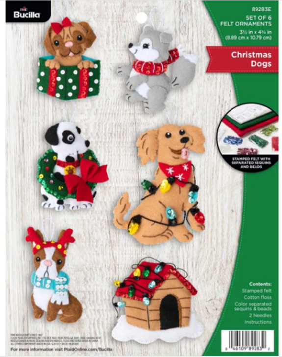 Bucilla Christmas Dogs Felt Applique Ornaments Kit 6/Pkg