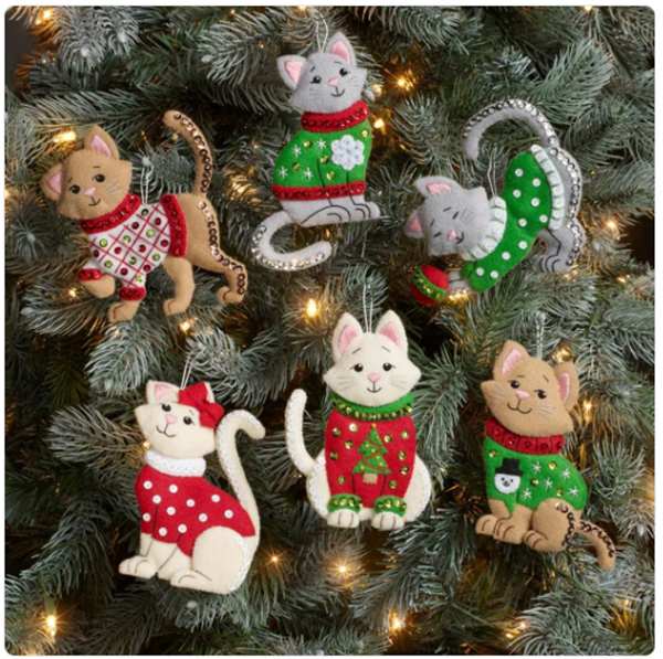 Bucilla Cats In Ugly Sweaters Felt Applique Ornaments Kit 6/Pkg