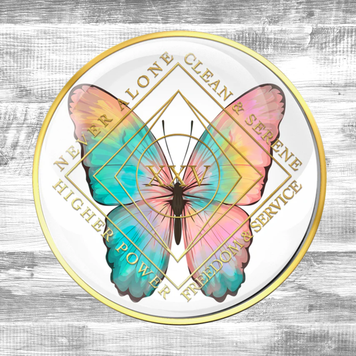 Narcotics Anonymous Clean Time Butterfly Anniversary Coin