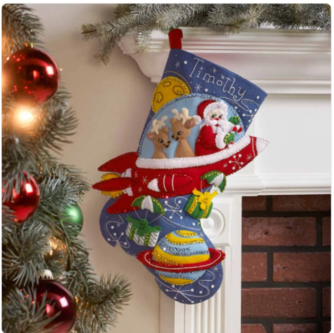 Bucilla Rocket Ship Santa Felt Applique Stocking Kit