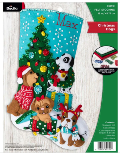 Bucilla Christmas Dogs Felt Applique Stocking Kit
