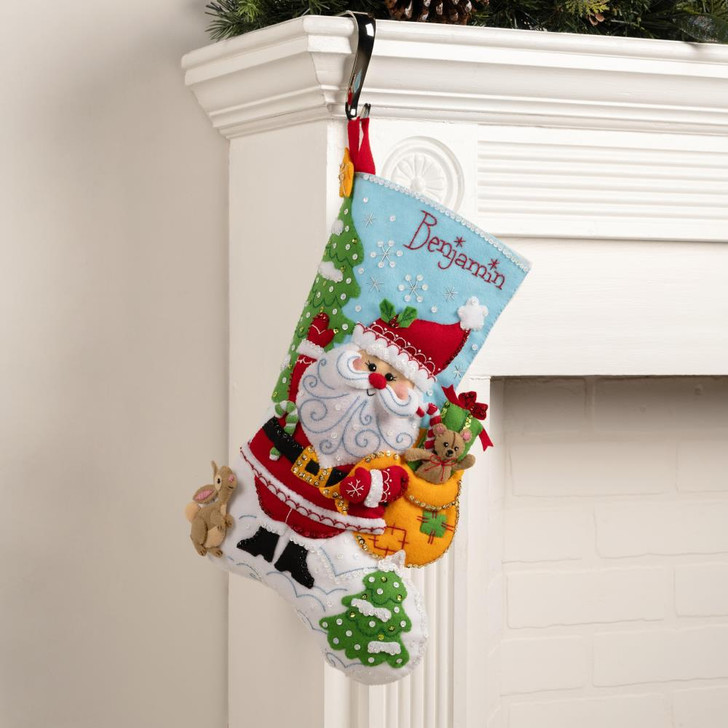 Bucilla Retro Holiday Santa Felt Applique Stocking Kit