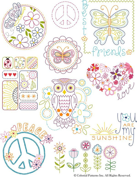 Colonial Patterns Flower Power Iron-On Embroidery Patterns