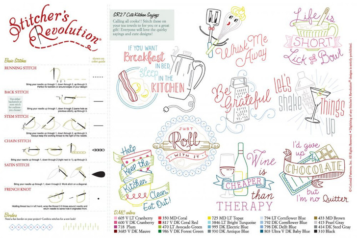Colonial Patterns Iron-On Embroidery Patterns | Cute Kitchen Sayings