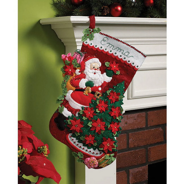 Bucilla Felt Applique Stocking Kit | Santa Poinsettia Tree