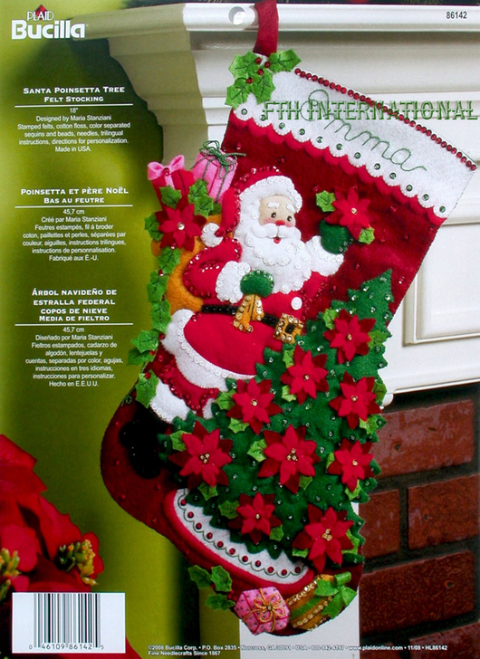 Bucilla Santa Poinsettia Tree Felt Applique Stocking Kit