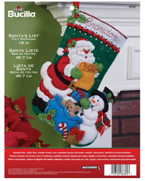 Bucilla Santa's List Felt Applique Stocking Kit