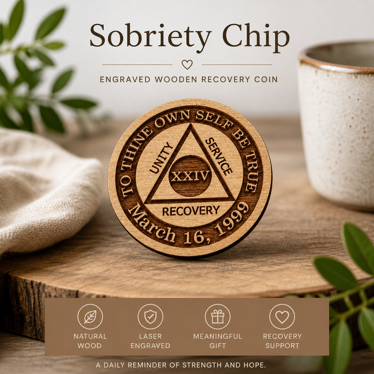 Alcoholics Anonymous Personalized Wooden Coin – Sobriety Anniversary Medallion