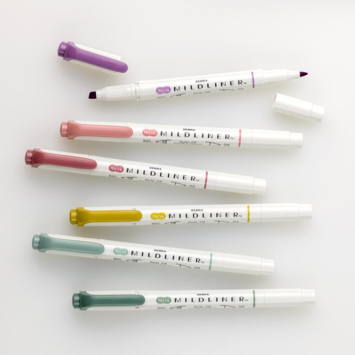 Zebra MILDLINER Dual-Tip Highlighter 6/Pkg | Mild Colors