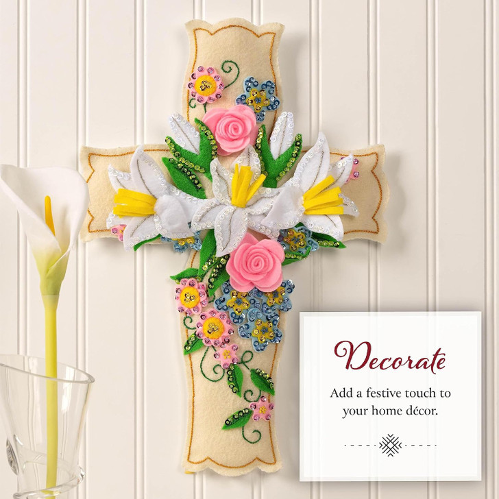 Bucilla Floral Cross Felt Applique Wall Hanging Kit