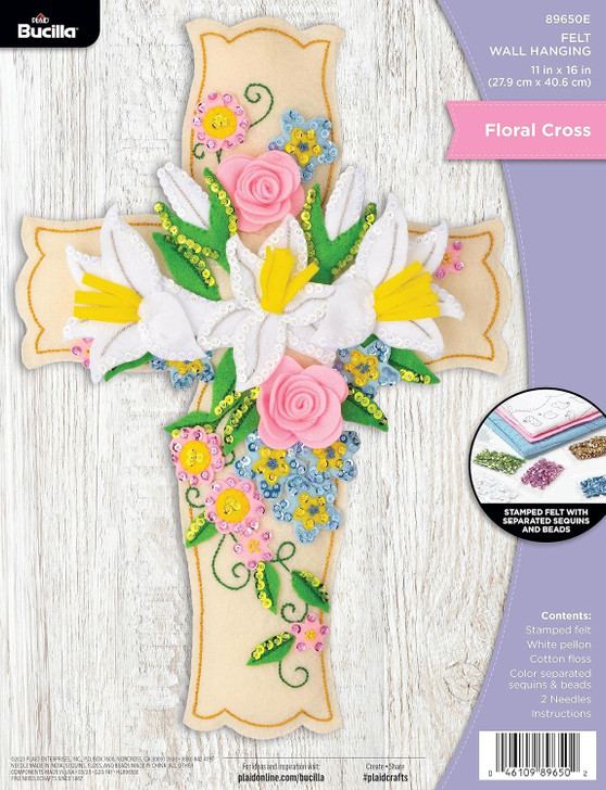 Bucilla Floral Cross Felt Applique Wall Hanging Kit