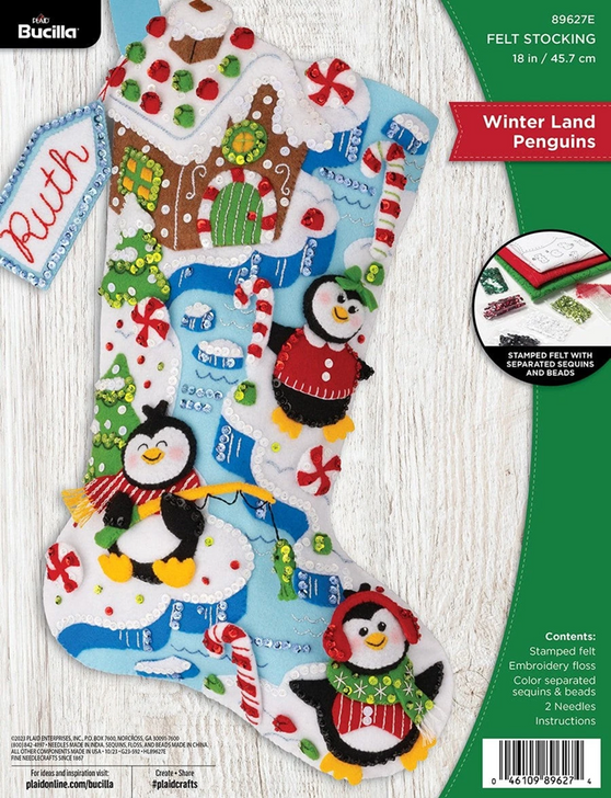 Bucilla Winter Land Penguins Felt Applique Stocking Kit