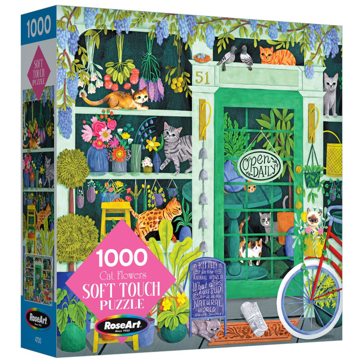 RoseArt 1000pc Soft Touch Jigsaw Puzzle | Cat Flowers