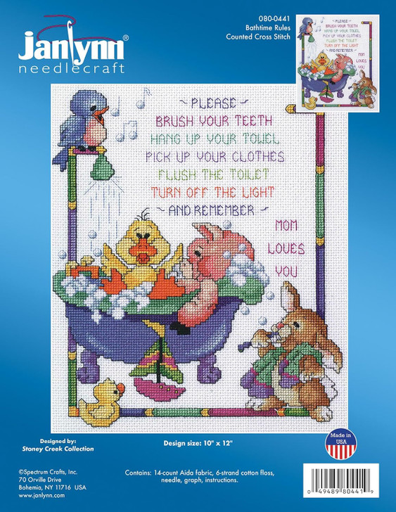 Janlynn Counted Cross Stitch Kit | Bath Time Rules