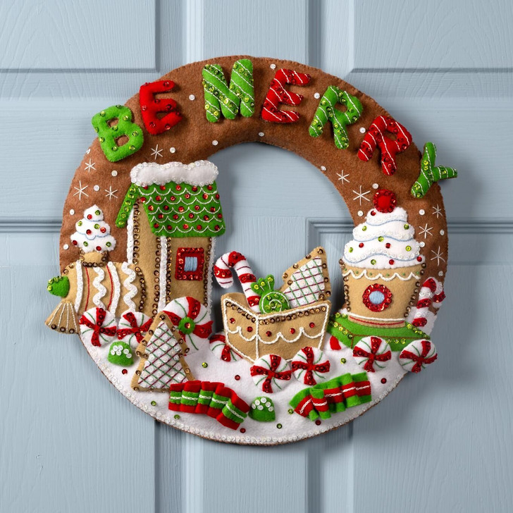 Bucilla Gingerbread Express Felt Applique Wall Wreath Kit