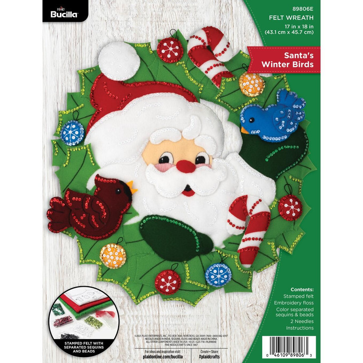Bucilla Felt Applique Wreath Kit | Santa's Winter Birds