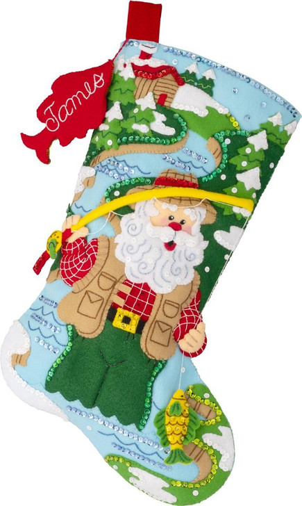 Bucilla Fly Fishing Santa Felt Applique Stocking Kit