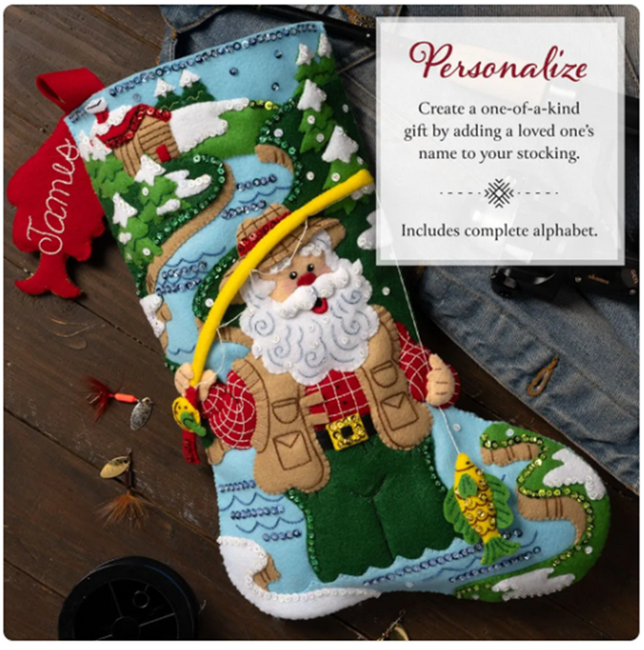 Bucilla Felt Applique Stocking Kit | Fly Fishing Santa
