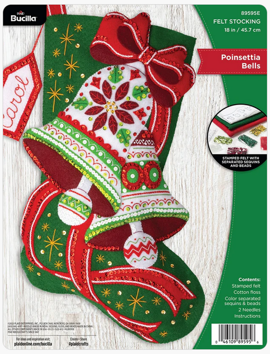 Bucilla Poinsettia Bells Felt Applique Stocking Kit