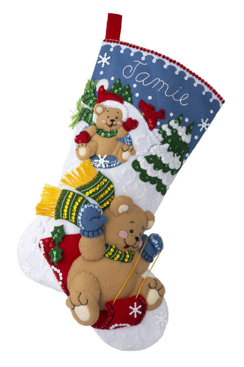 Bucilla Felt Applique Stocking Kit | Sledding Bears