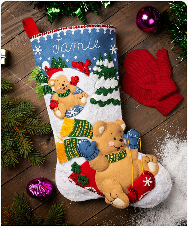Bucilla Felt Applique Stocking Kit | Sledding Bears