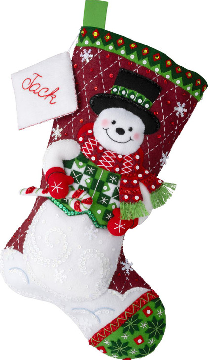 Bucilla Felt Applique Stocking Kit | Snowman's Quilted Delight