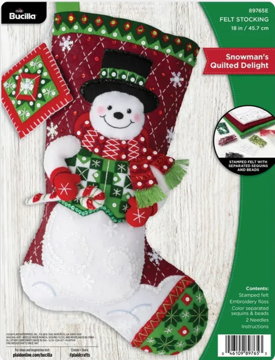 Bucilla Felt Applique Stocking Kit | Snowman's Quilted Delight