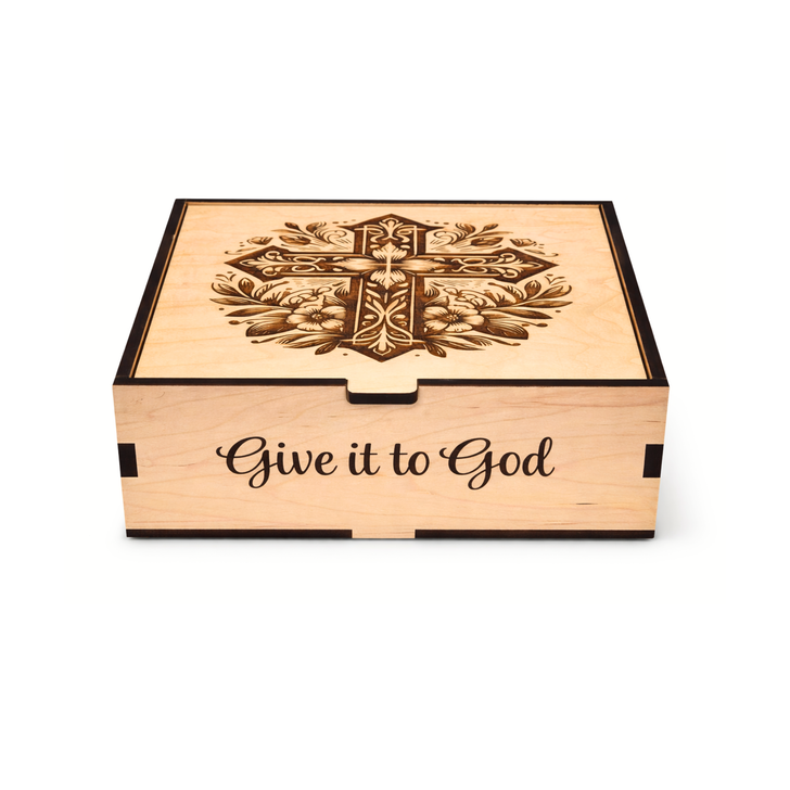 Customizable Prayer God Box | Floral Cross ~ Large