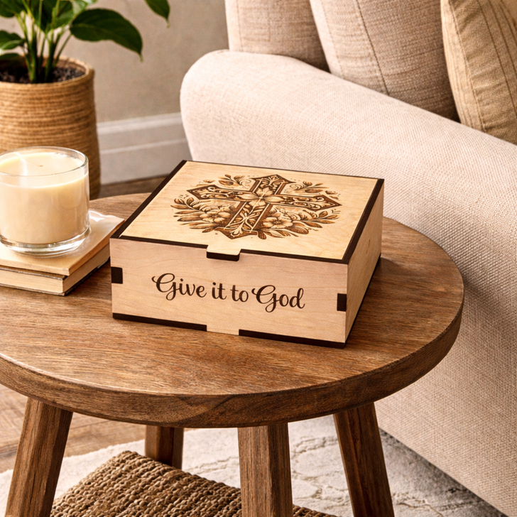 Personalized Floral Cross Prayer Box (God Box) - Large