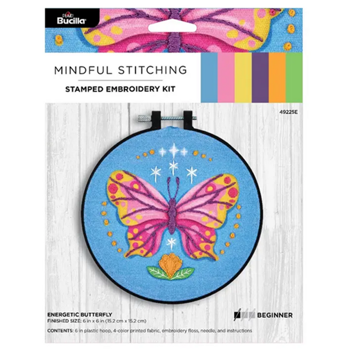 Bucilla Energetic Butterfly Mindful Stitching Stamped Embroidery Kit